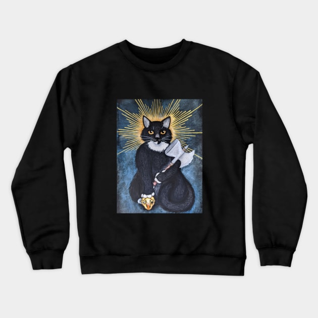 The Protector - Saintly Cat Painting Crewneck Sweatshirt by MushroomWitch